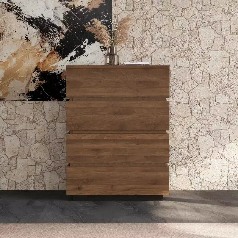 Luck Live Farmhouse 4-drawer storage corner cabinet in walnut color.
