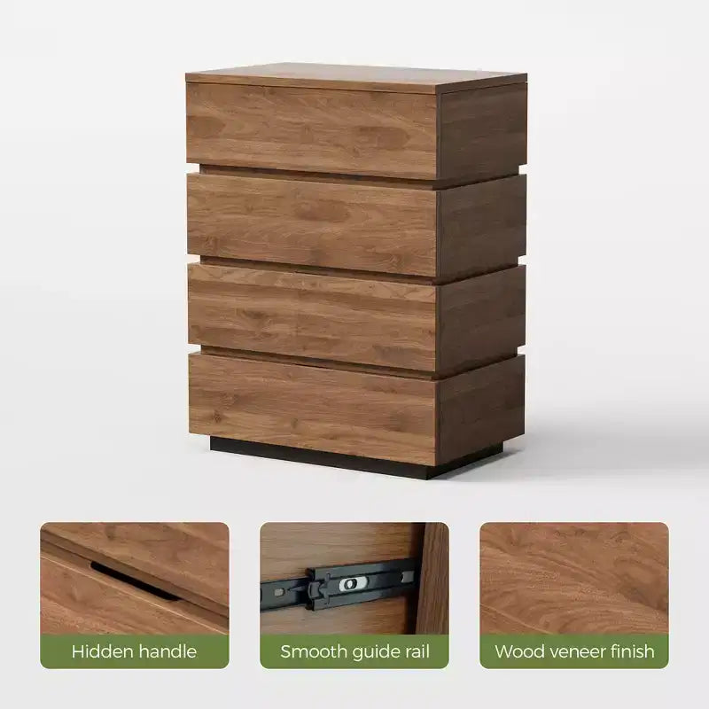 Luck Live Farmhouse 4-drawer storage corner cabinet in walnut color.
