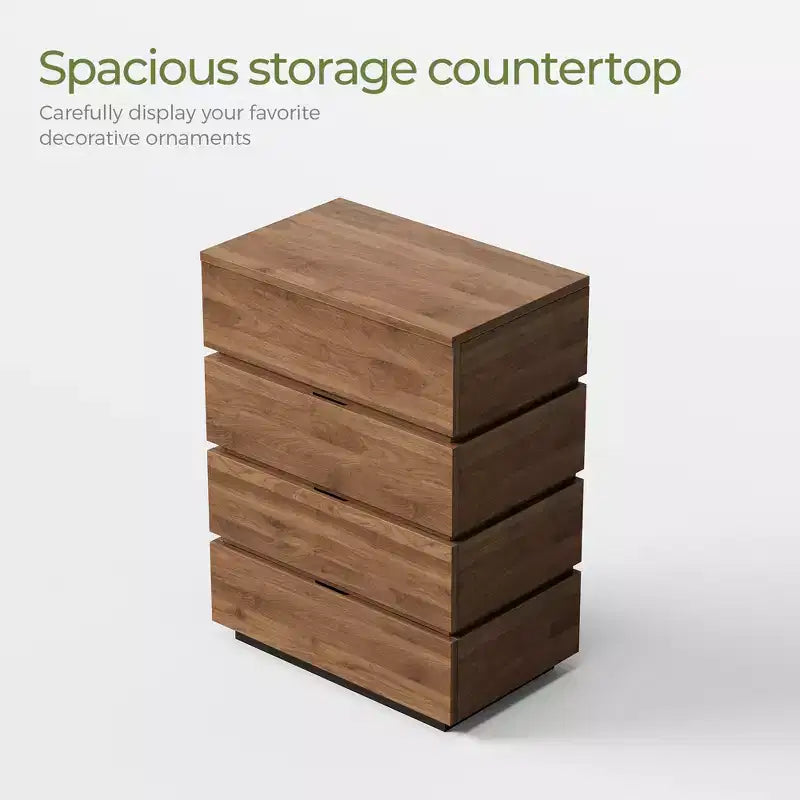 Luck Live Farmhouse 4-drawer storage corner cabinet in walnut color.