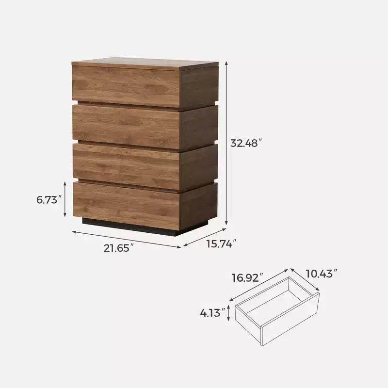 Luck Live Farmhouse 4-drawer storage corner cabinet in walnut color.