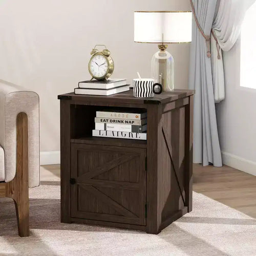 Dyonery 18 Rustic Nightstand with Chargers Dark Gray Living Room Rustic Nightstand Wooden Nightstand