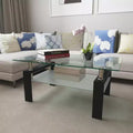 Rectangle Glass Coffee Table, Clear Double Layer Storage, Metal Tube, Mid Century Modern End Table for Living Room, Office